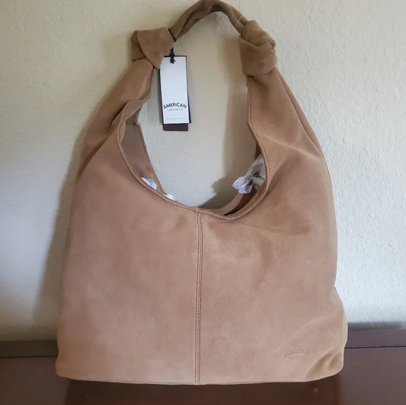 American Leather Co Light Tan (Peanut) Suede Brooklyn Style Soft Slouchy Hobo - Picture 2 of 11